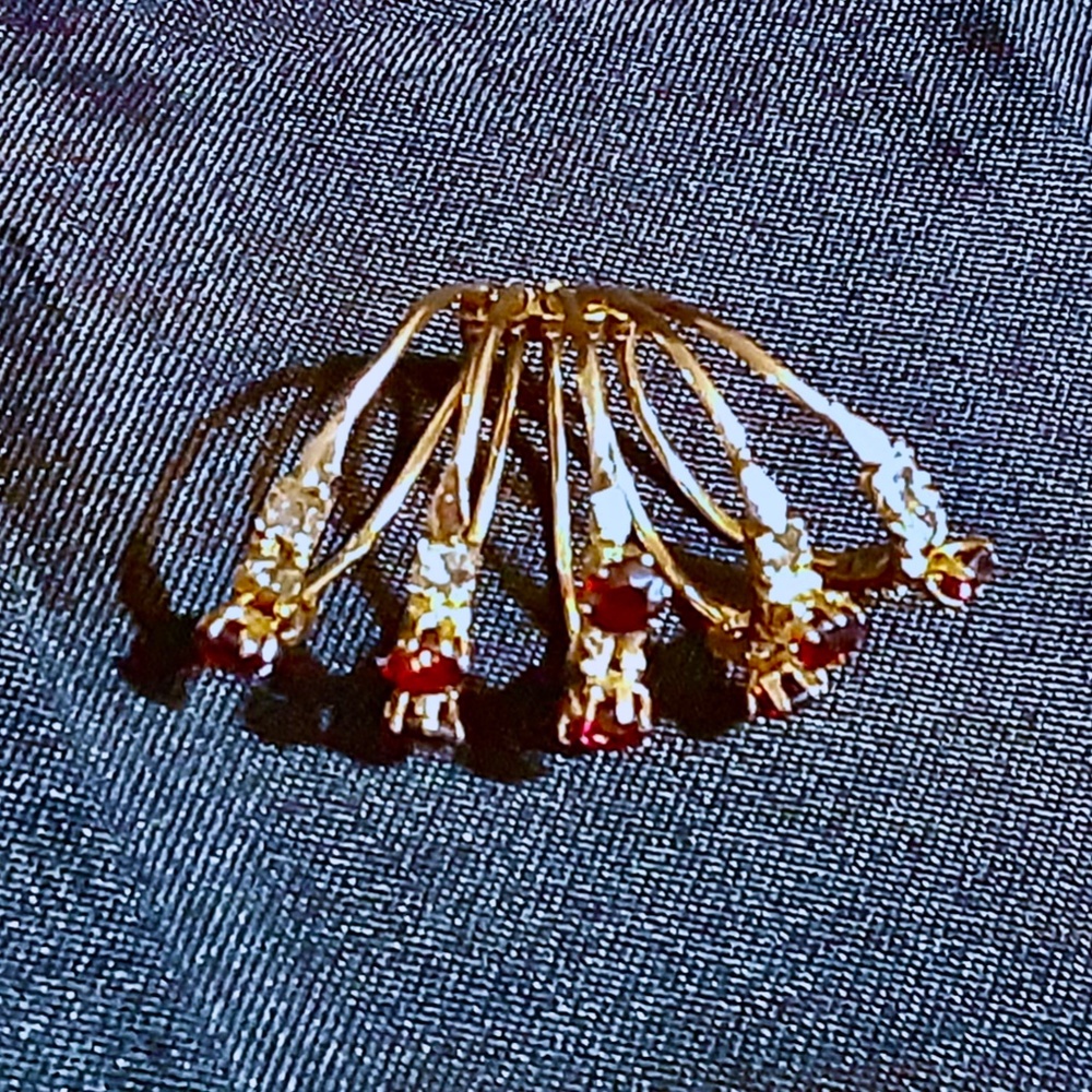 SOLD   HP! Rare Antique Harem Ring 14K Yellow Gold Garnet & Sapphire 5 Band - Picture 11 of 12